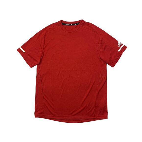 Adidas T Shirt Mens M Medium Red White Crew Neck Drop Cut Hem Performance Tee - Picture 1 of 10